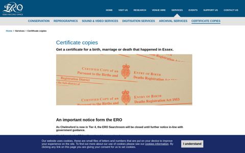 Certificate copies - Essex Record Office