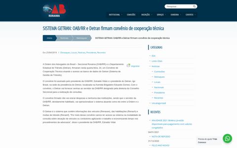 SISTEMA GETRAN: OAB/RR e Detran firmam convênio de ...