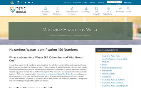 Hazardous Waste EPA ID Numbers - Department of Toxic ...