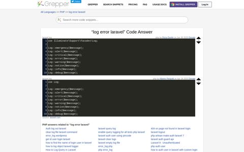 log error laravel Code Example - Grepper