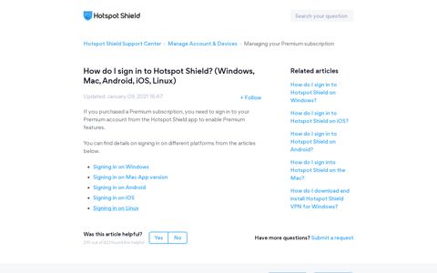 How do I sign in to Hotspot Shield? (Windows, Mac, Android ...