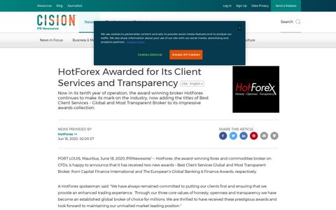 HotForex Awarded for Its Client Services and Transparency