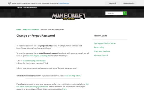 Change or Forgot Password – Home - Minecraft help center.