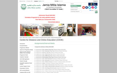 (CDOE) - Assignments/Internal Marks - Jamia Millia Islamia