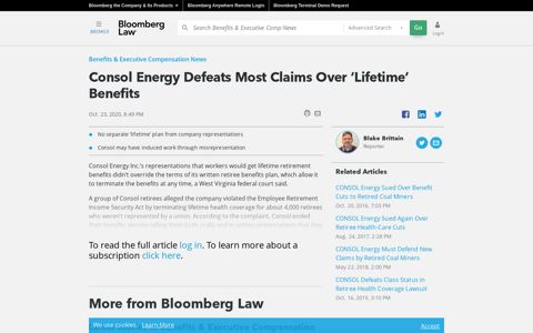 Consol Energy Defeats Most Claims Over 'Lifetime' Benefits