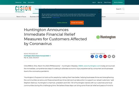 Huntington Announces Immediate Financial Relief Measures ...