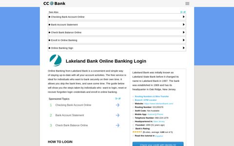 Lakeland Bank Online Banking Login - CC Bank