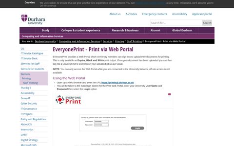EveryonePrint - Print via Web Portal - Durham University