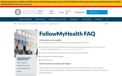 FollowMyHealth FAQ | GW Patient Portal