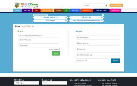 All India Exams Login and Registration Page