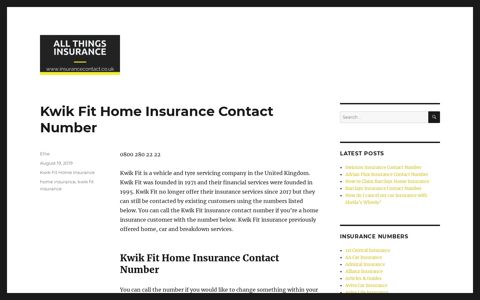 Kwik Fit Home Insurance Contact Number - Insurance Contact