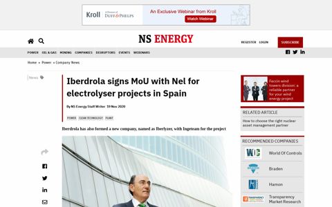 Iberdrola signs MoU with Nel for electrolyser projects in Spain