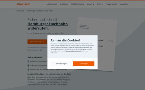 Hamburger Hochbahn direkt online widerrufen - Aboalarm