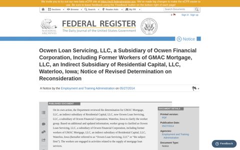 Ocwen Loan Servicing, LLC, a Subsidiary ... - Federal Register
