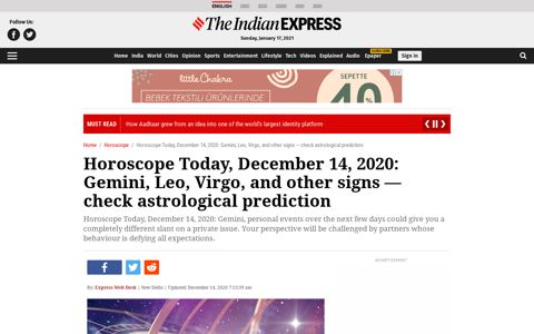Horoscope Today, December 14, 2020: Gemini, Leo, Virgo ...