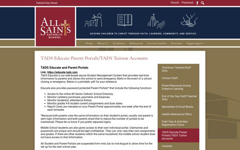 TADS Educate Parent Portals/TADS Tuition Accounts ...