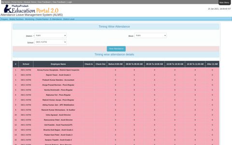Timing Wise Attendance - Education Portal - Madhya Pradesh