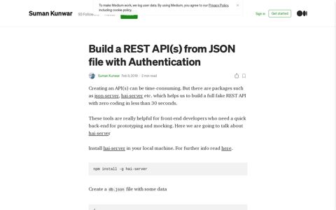 Build a REST API(s) from JSON file with Authentication | by ...