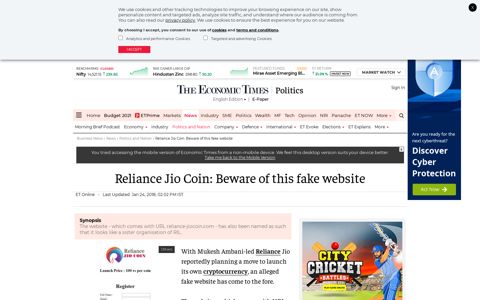 Reliance Jio Coin: Beware of this fake website - The ...