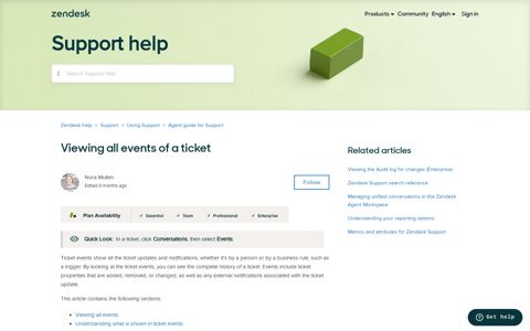 Viewing all events of a ticket – Zendesk help