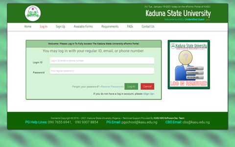 Log In :: Kaduna State University – Nigeria