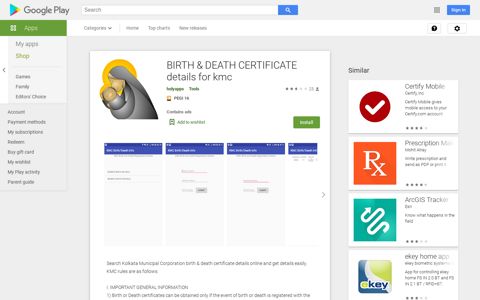 BIRTH & DEATH CERTIFICATE details for kmc – Apps on ...