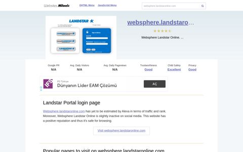Websphere.landstaronline.com website. Landstar Portal login ...