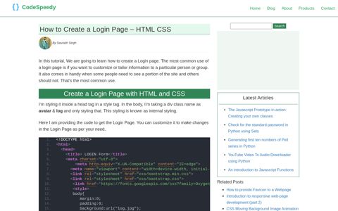 Create a login page with HTML and CSS - CodeSpeedy
