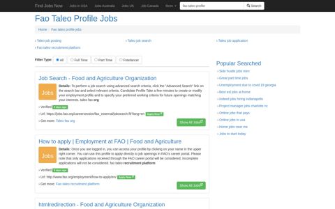 Fao Taleo Profile Jobs - Find Jobs Now