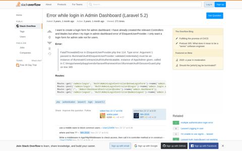 Error while login in Admin Dashboard (Laravel 5.2) - Stack ...