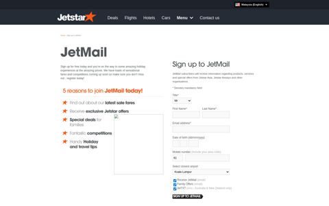 JetMail Sign Up | Jetstar