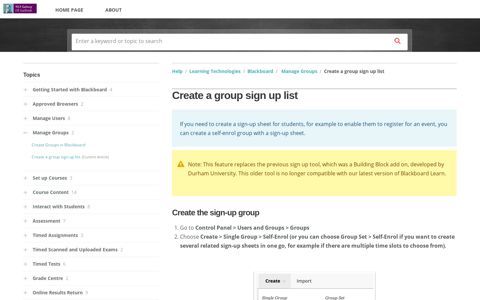 Create a group sign up list | Blackboard | Help