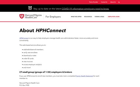 About HPHConnect - Harvard Pilgrim Health Care - Employer