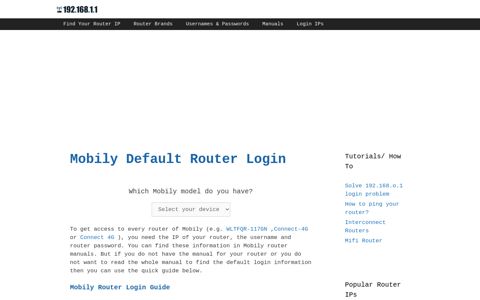 Mobily Default Router Login - 192.168.1.1