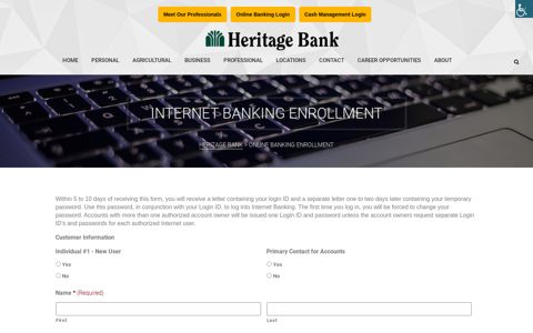 Online Banking Enrollment - Heritage Bank