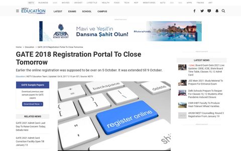 GATE 2018 Registration Portal To Close Tomorrow - NDTV.com