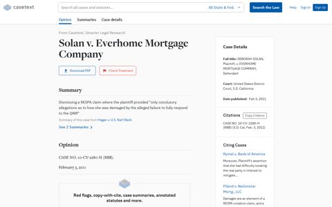 Solan v. Everhome Mortgage Company, CASE NO. 10-CV ...