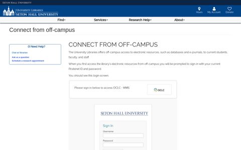 Connect from off-campus - Seton Hall University Libraries ...